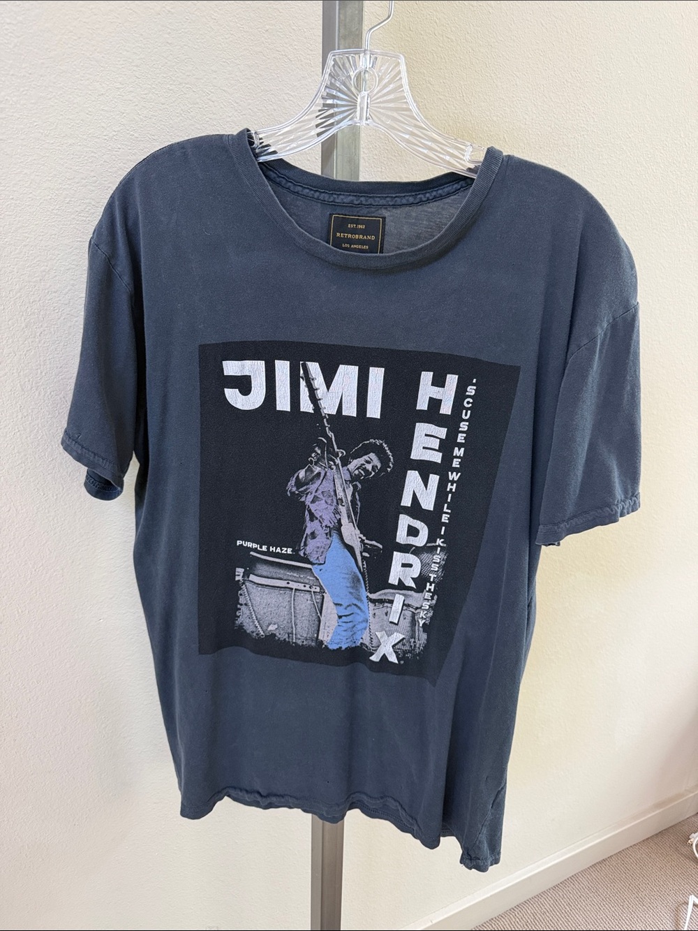 Jimi Hendrix Retrobrand Graphic Tee 100% Cotton Gray Medium